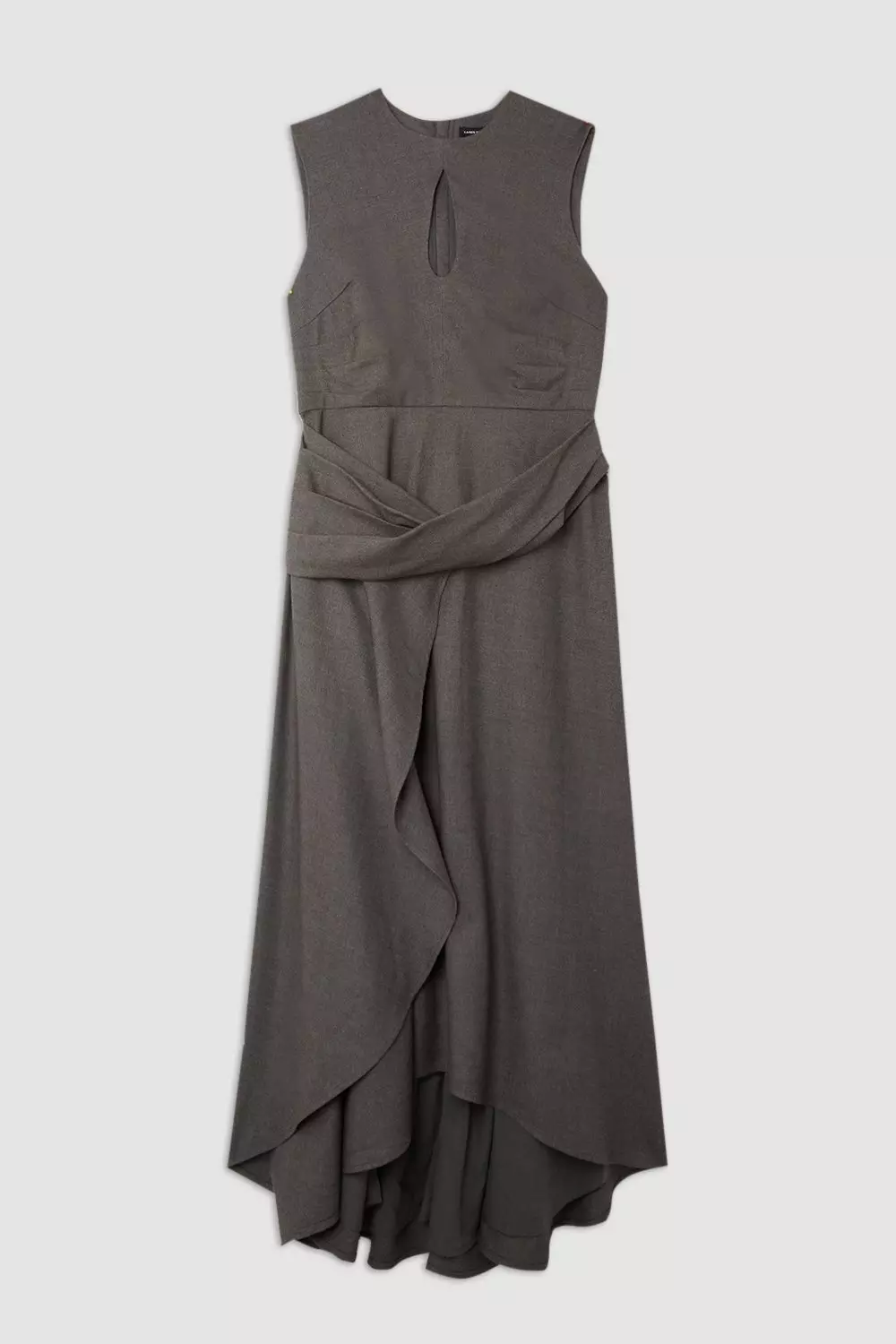 Grey Marl Woven Wool Mix Keyhole Midi Dress | Karen Millen
